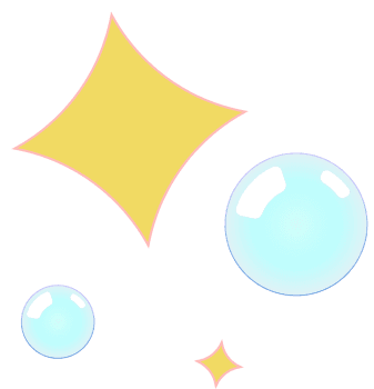Two light blue bubbles and two yellow sparkling stars with subtle outlines.